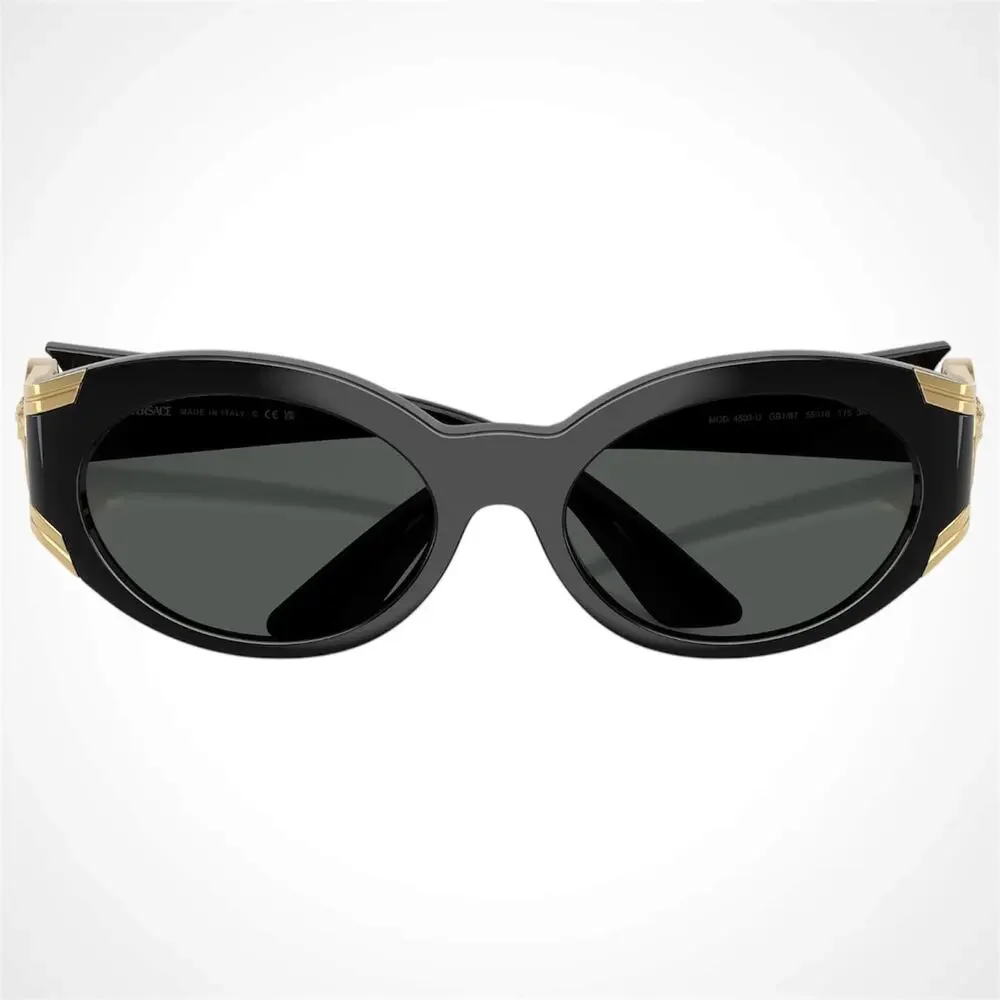 New VERSACE Sunglasses Black Oval Gold Medallion Medusa Retro